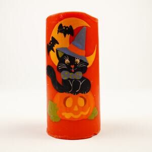Unbranded Novelty Halloween 6" Pillar Candle Orange Black Cat Bats Moon Pumpkin